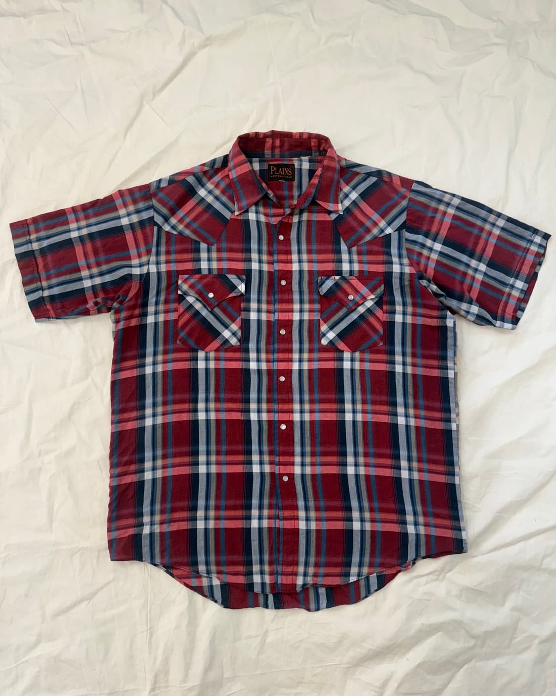 빈티지 웨스턴 셔츠 레드 체크 반팔 상품이미지5