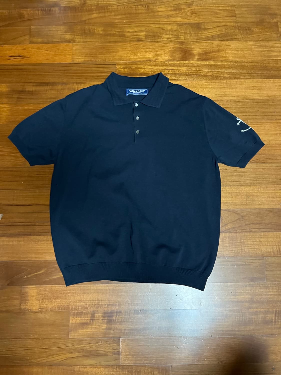 건지울른스 코튼 반팔 카라 니트 네이비 상품이미지2