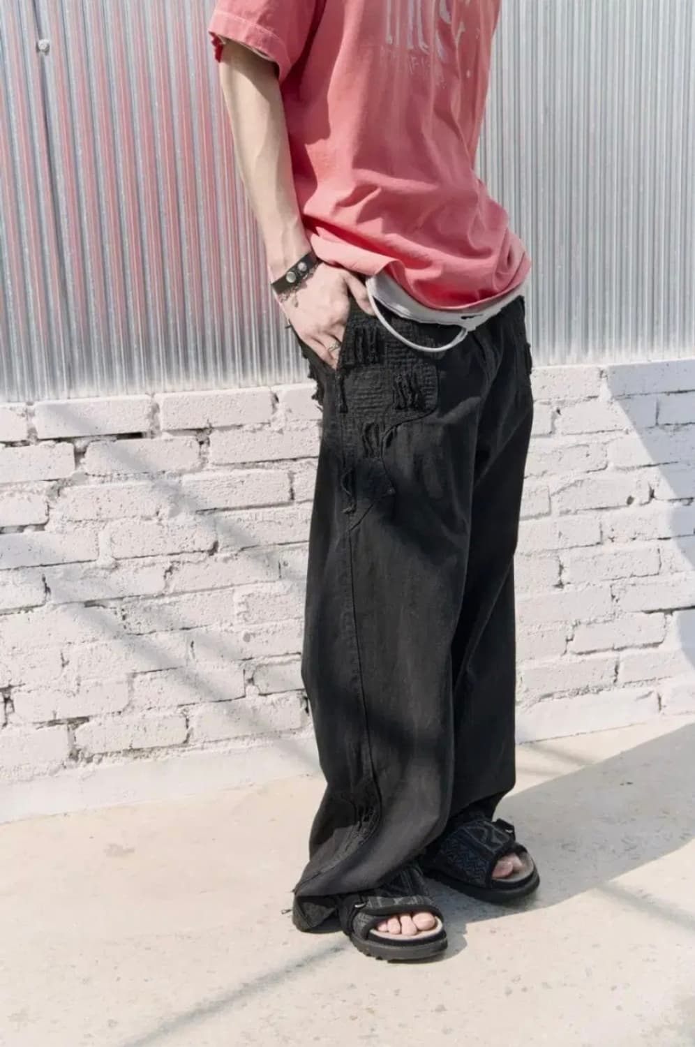 [3] 폴리테루 1011 보로 데님팬츠 블랙 상품이미지1