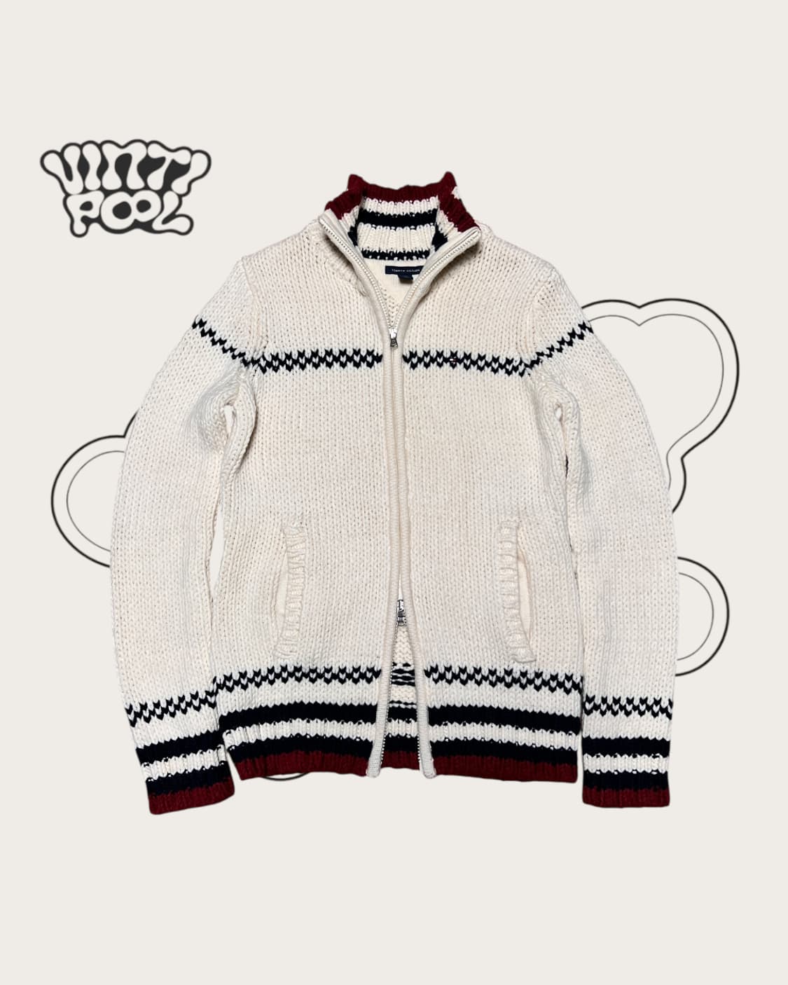 타미힐피거 일본빈티지 투웨이 울 니트 집업 s 아이보리 상품이미지2