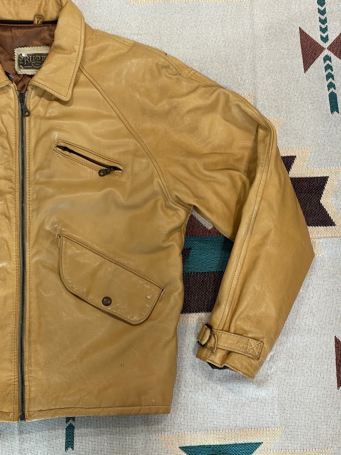 90s 프랑스 레드스킨스 양가죽 레더 바이커 자켓 상품이미지2