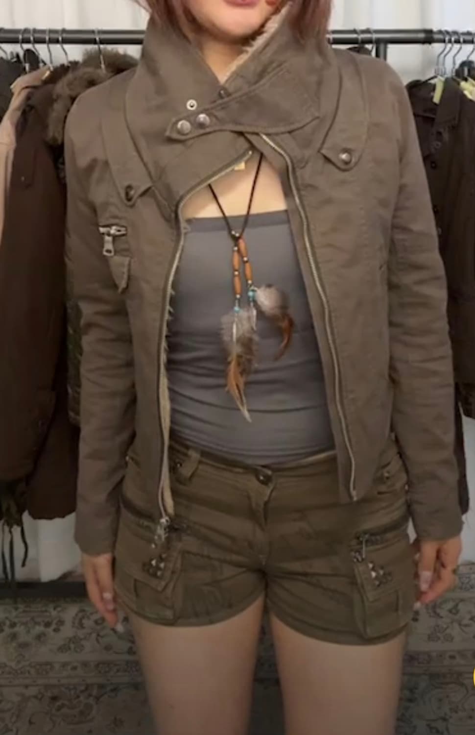 레이어룸 그런지 y2k 카키브라운자켓/ 퍼그레이가디건 상품이미지3