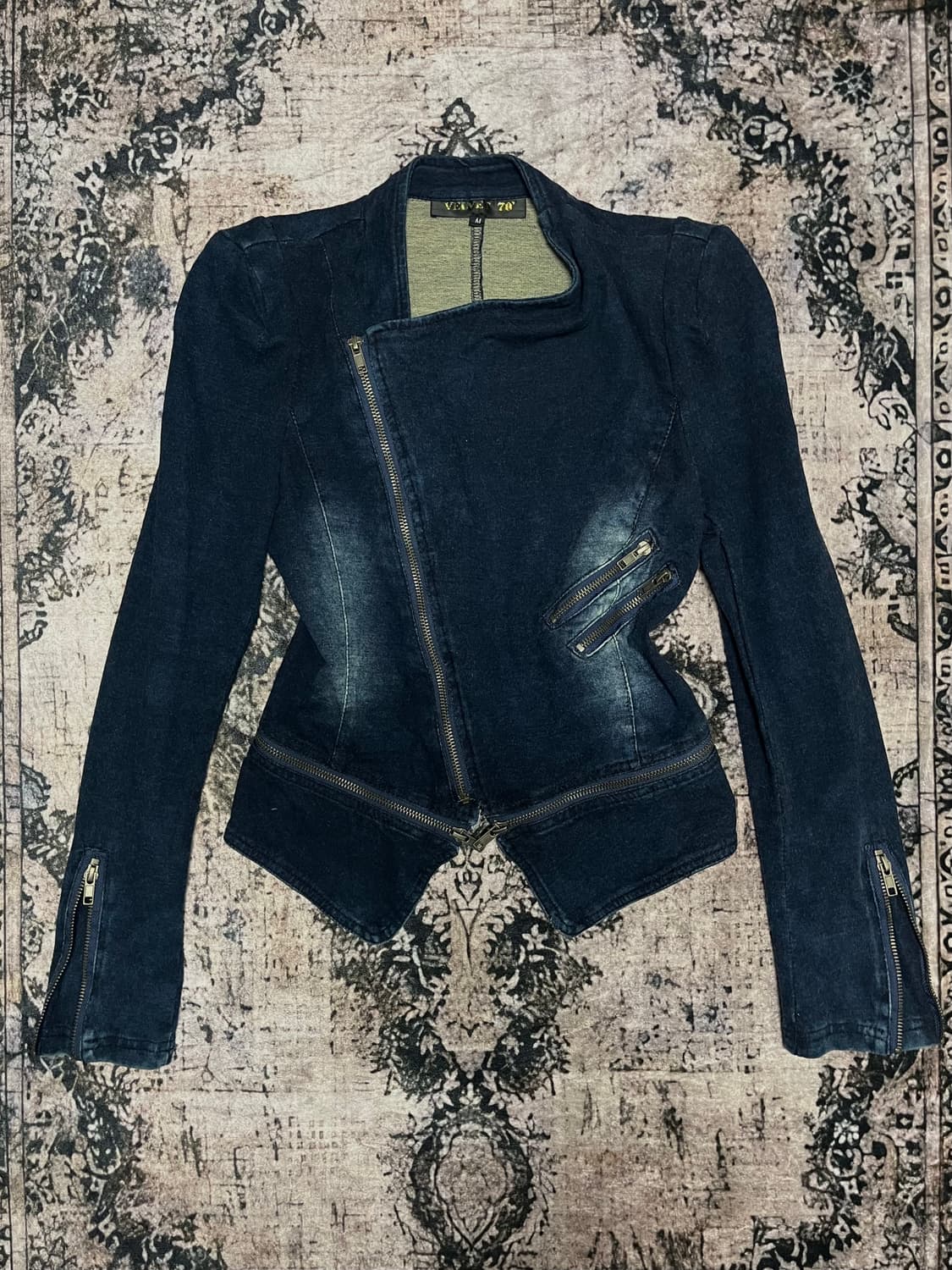 Asymmetric zipper v-kei mood 데님 자켓 M 상품이미지7