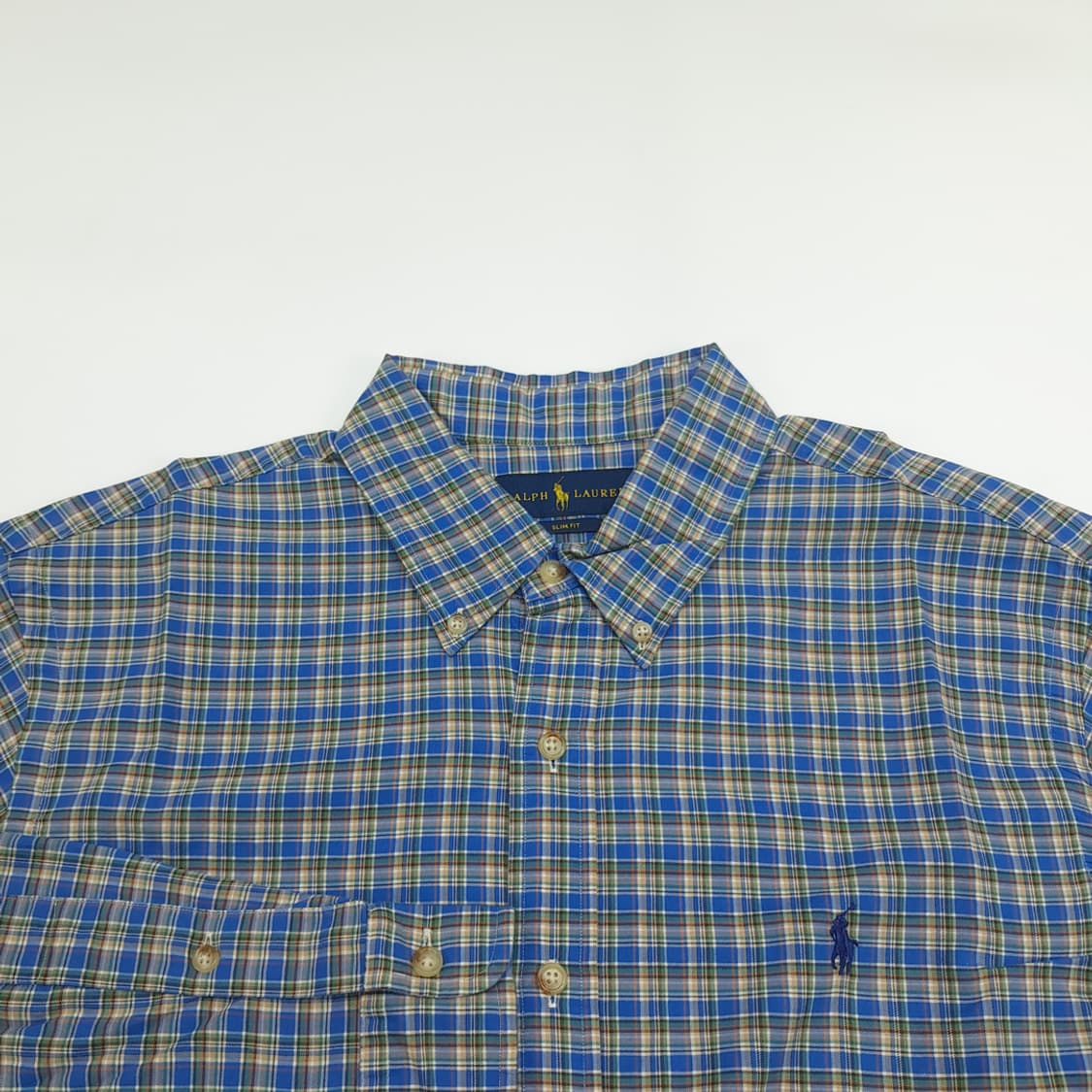 Co897 XL 폴로 랄프로렌 블루옐로우 스몰체크 긴팔 셔츠 남방 상품이미지4