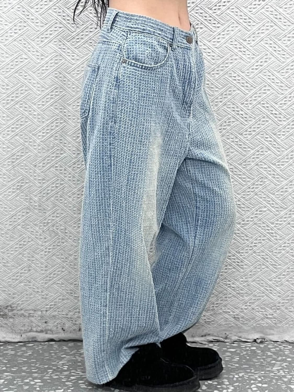 노이어 데미지 트위드스타일 워싱 데님팬츠 48 C08793 상품이미지1