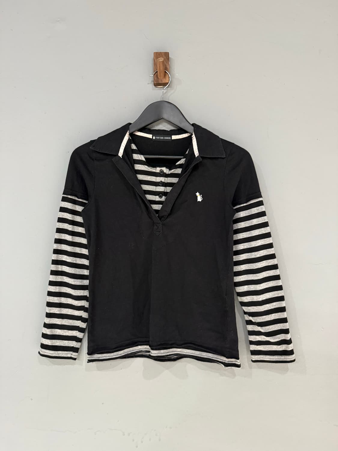 stripe pattern layered collar top 상품이미지3