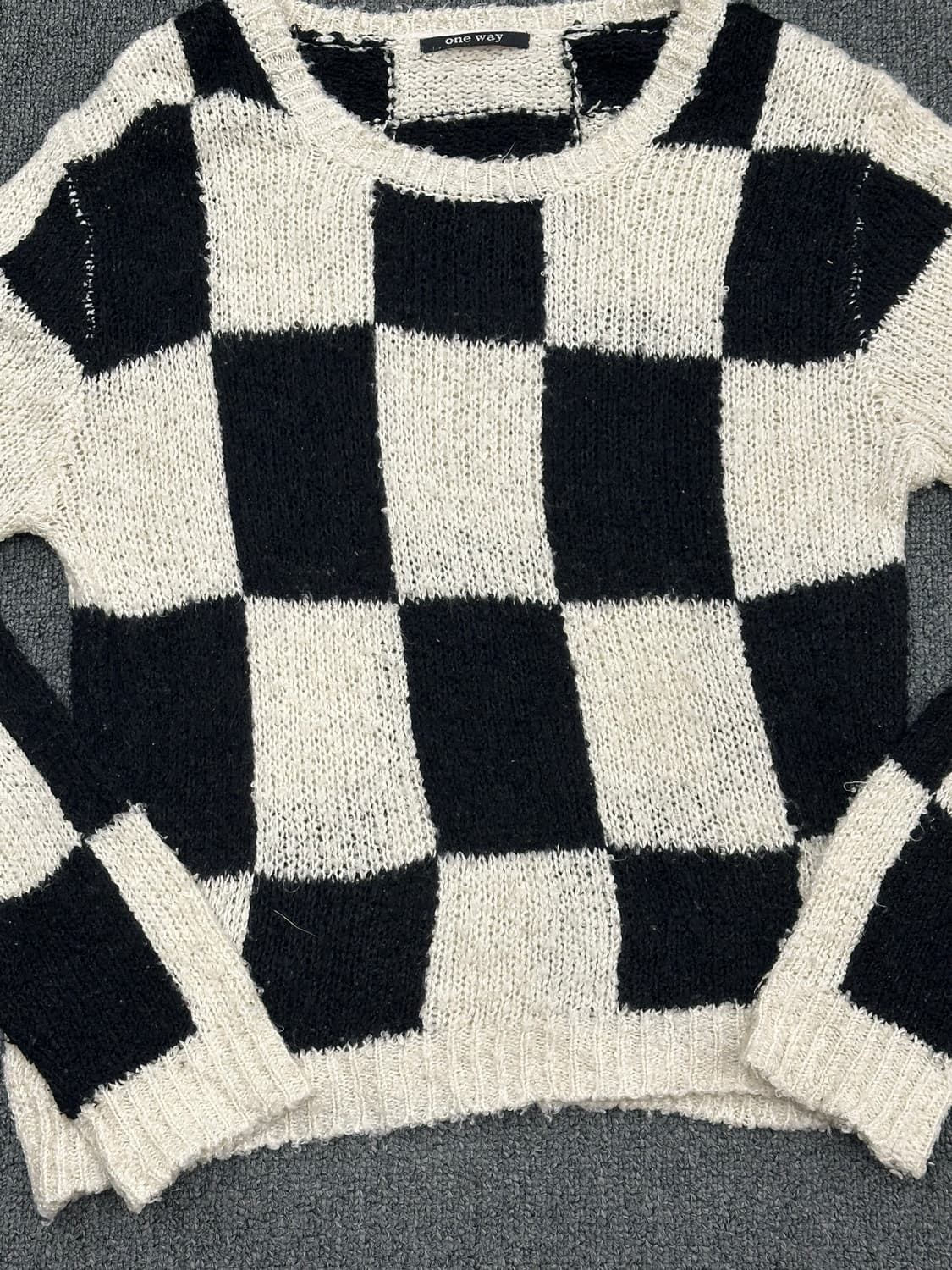 M)Japanese vintage 여성 체커보드 루즈핏 니트 스웨터 상품이미지2