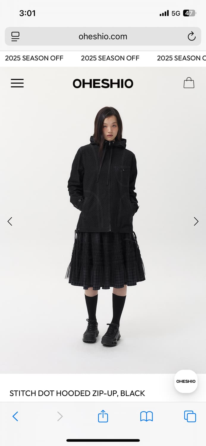 오헤시오 도트 후디드 집업 블랙  상품이미지4