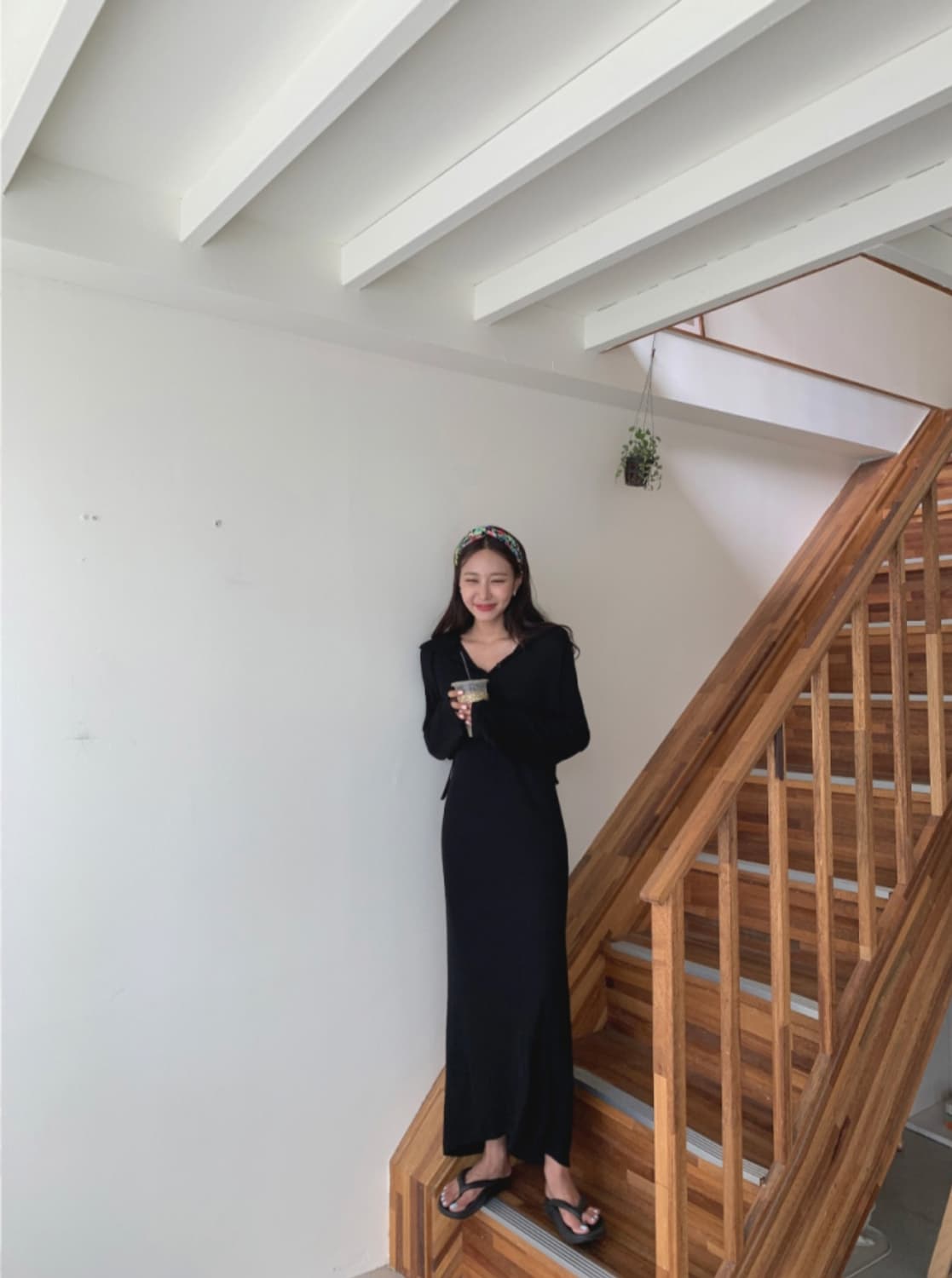 블랙 롱 후드원피스 상품이미지2