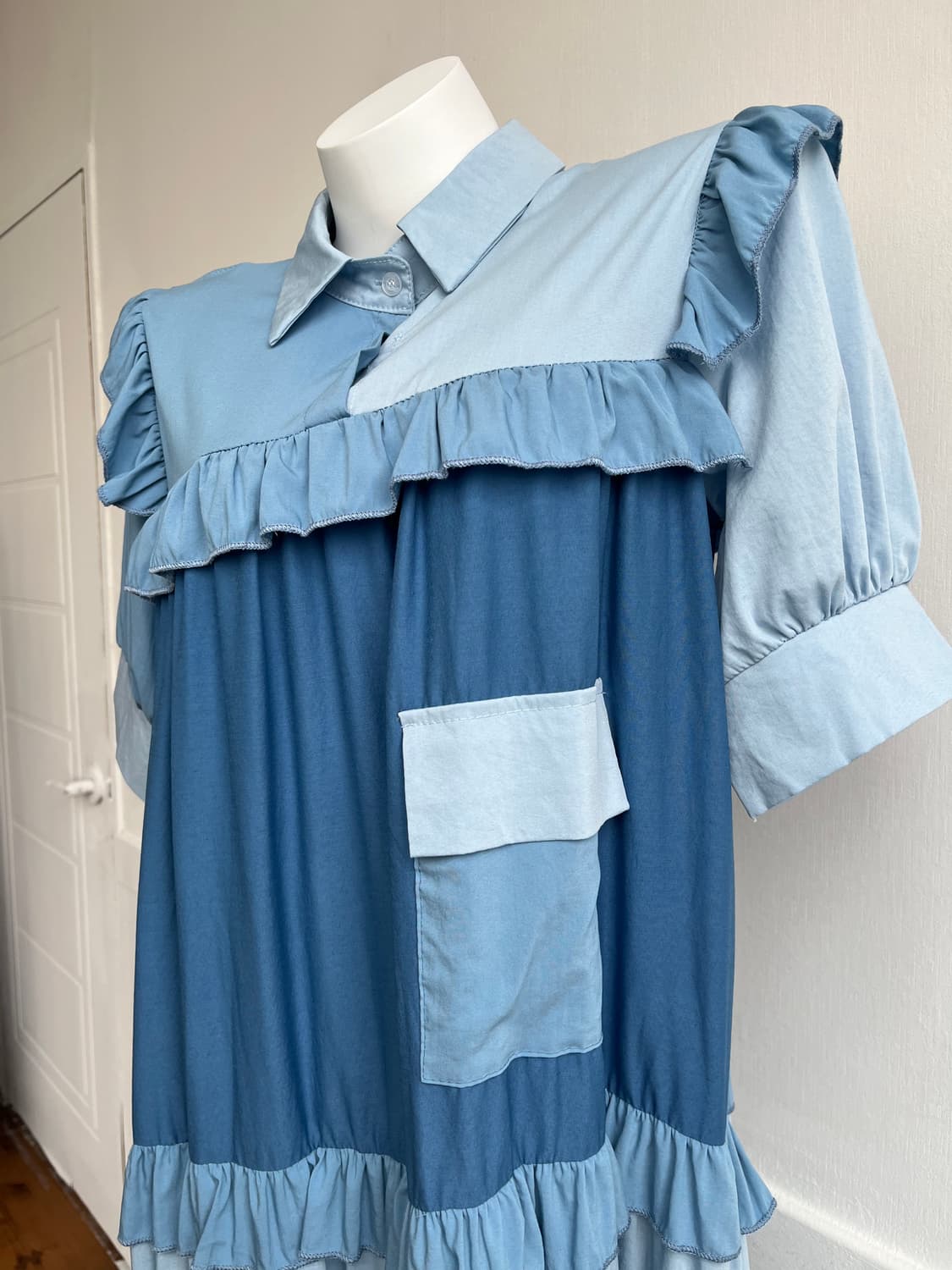 ciady baby 블루 프릴 롱 원피스 상품이미지3