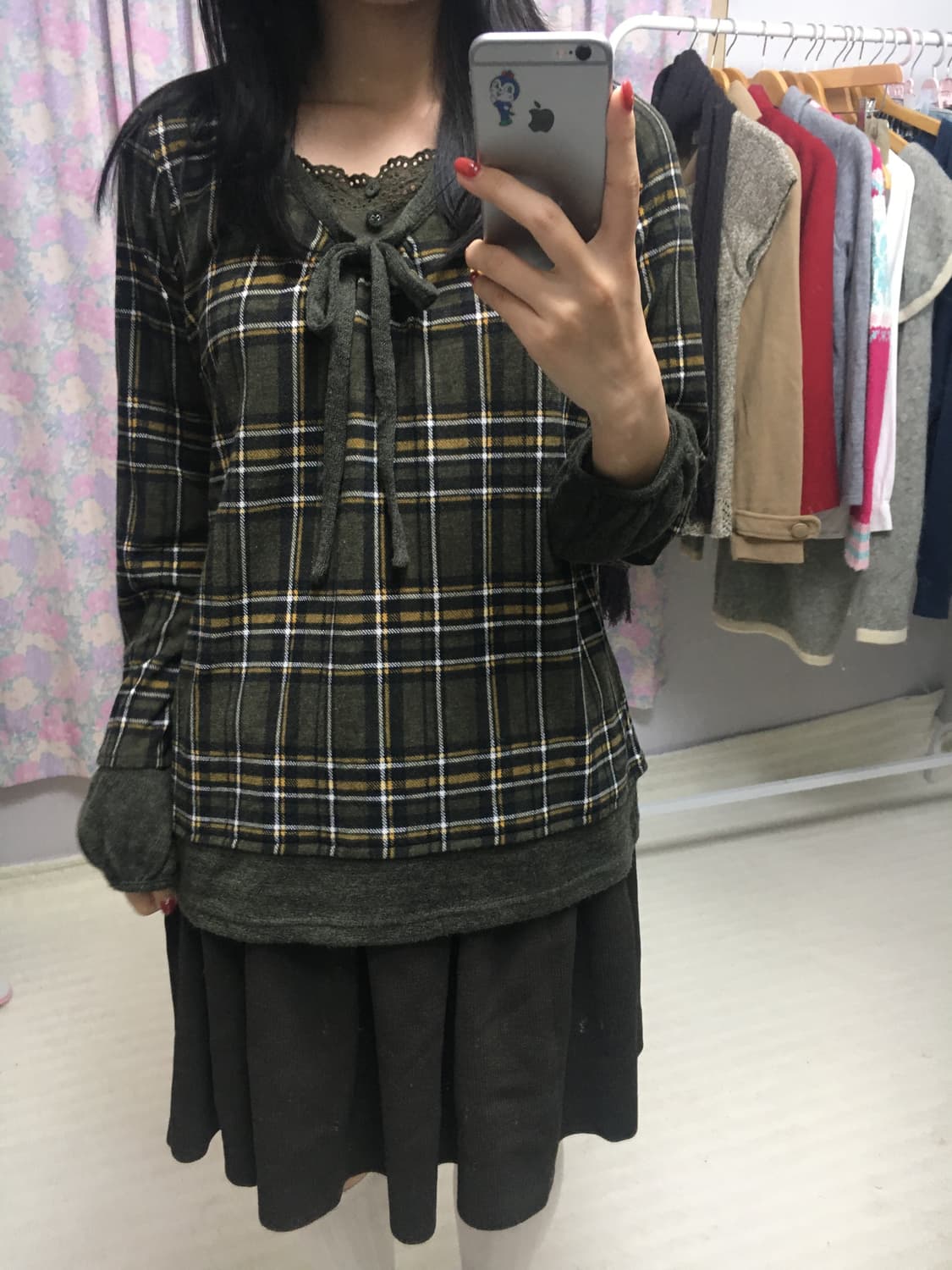 카키 체크 롱 슬리브 상품이미지4