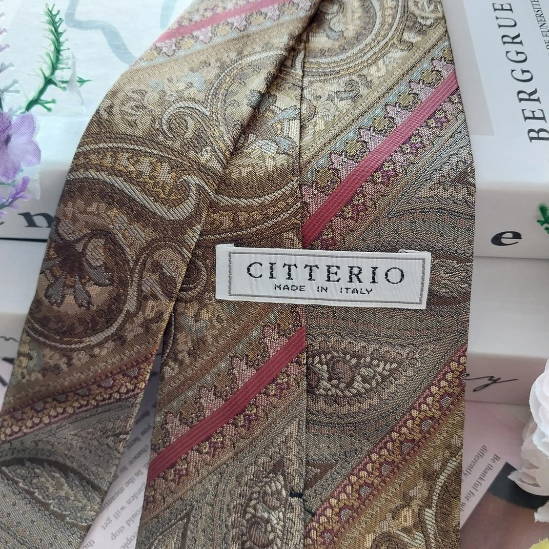 치레리오 실크 브라운 페이즐리 패턴 넥타이 9.4cm A+등급 K1304 상품이미지6