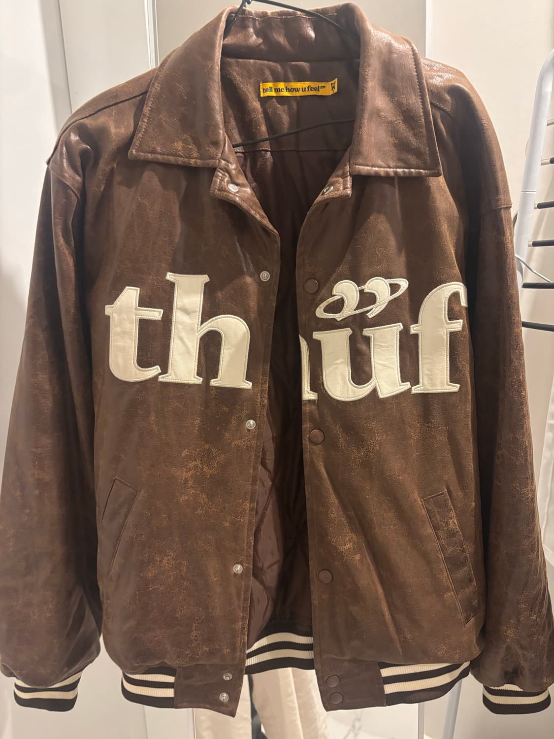 THUF 브라운 레더 봄버자켓 상품이미지1