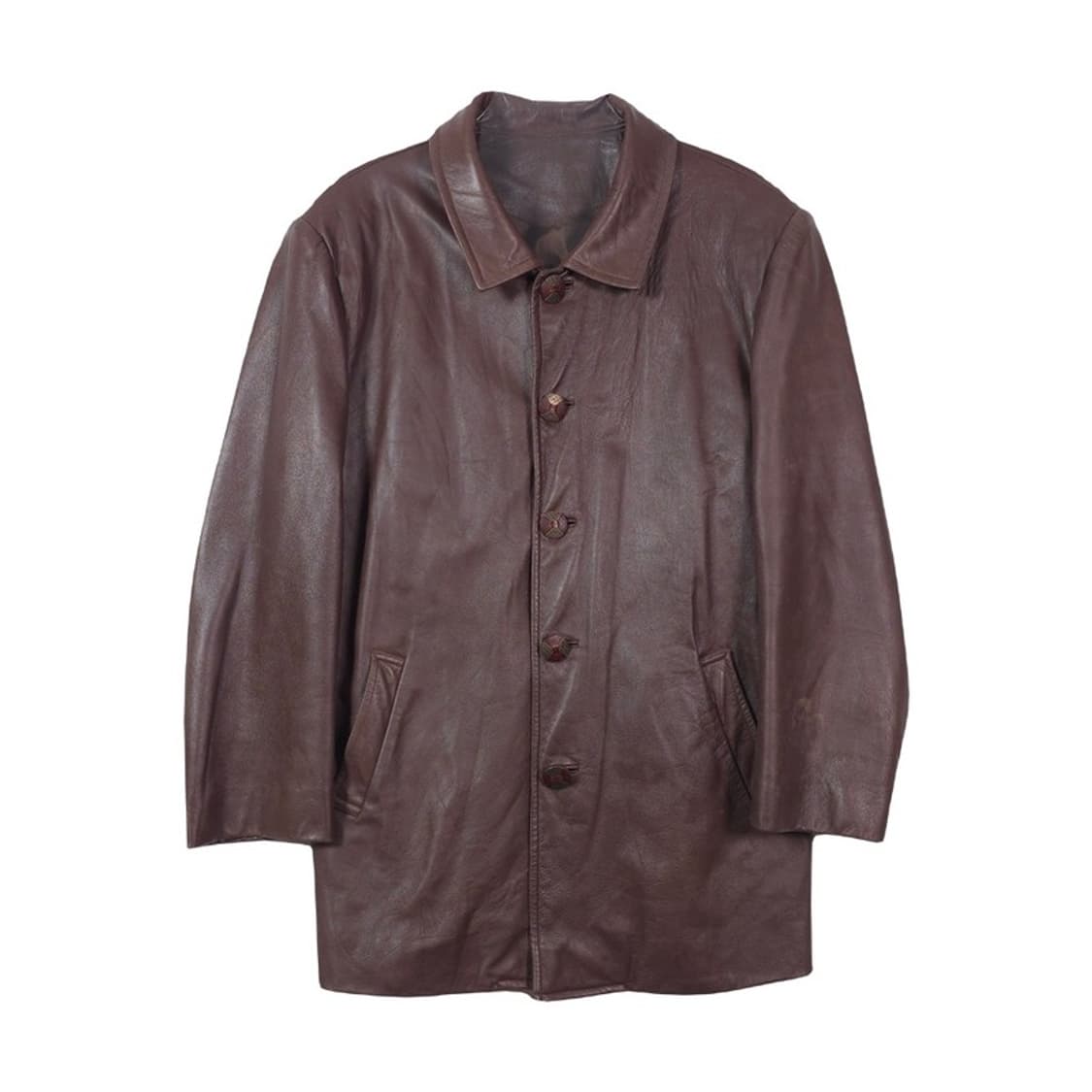 빈티지 브라운 레더 싱글 카 코트 상품이미지1