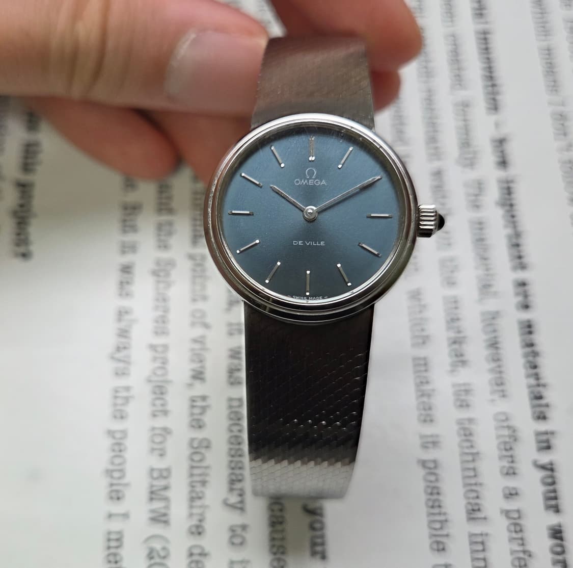 레어] 빈티지 오메가 드빌 네이비청판 실버스틸 여성용 오리지널 브슬 ve 상품이미지1