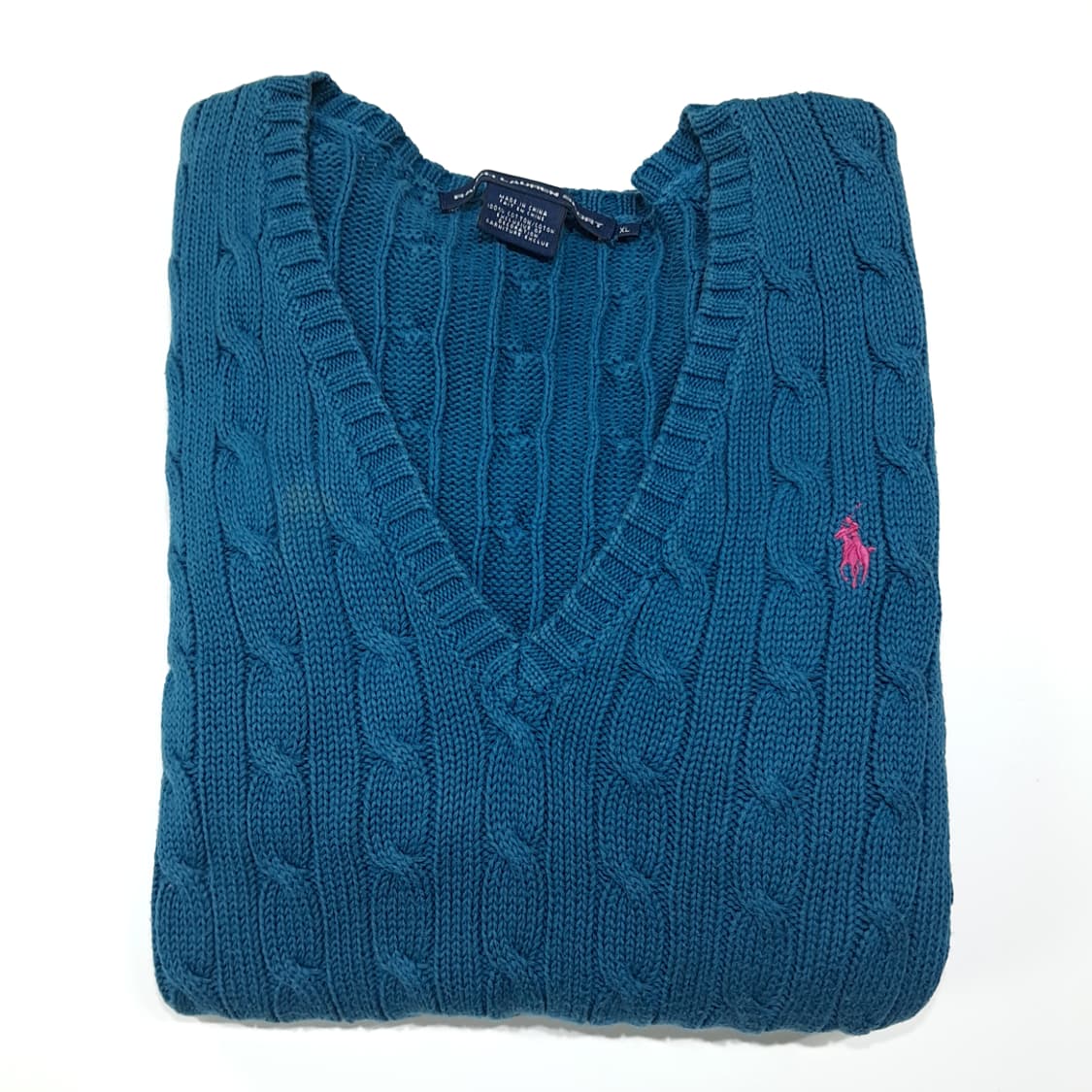 CL361 XL 폴로 00s 코튼 케이블 브이넥 틸블루 니트 상품이미지7