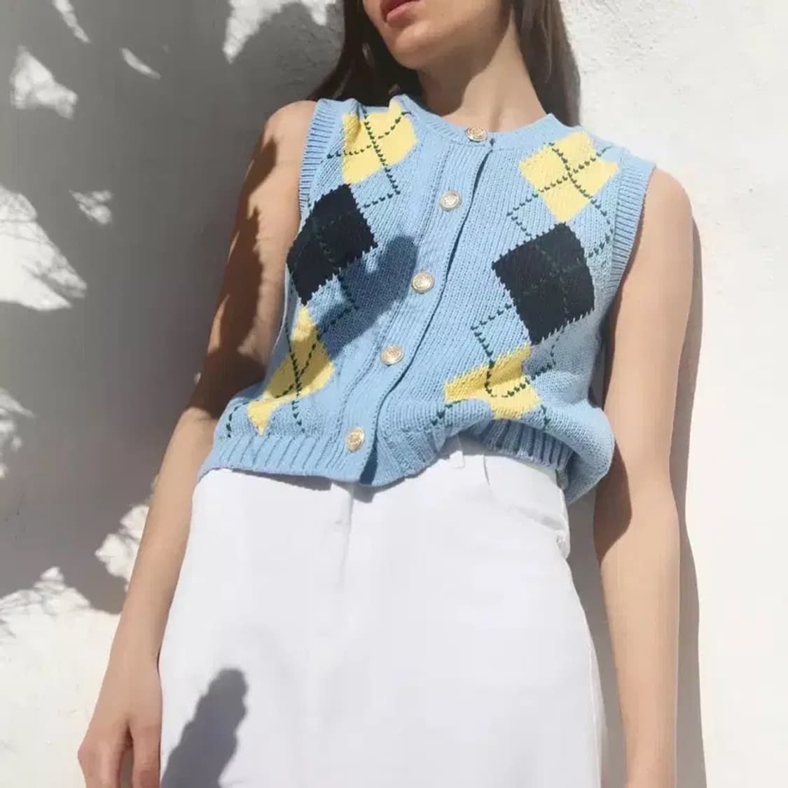 [택0새상품] 자라 아가일 니트 베스트 - L 상품이미지1