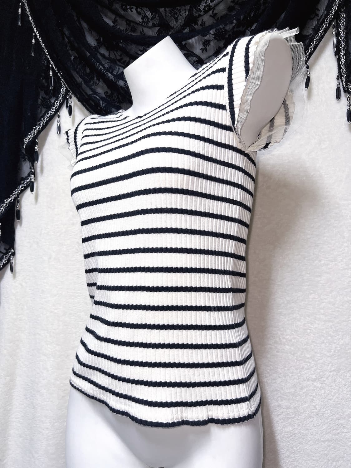 로맨틱갸루 스트라이프 프릴레이스 반팔 로걀탑 베메클 히메 오네 헤이세이 상품이미지6