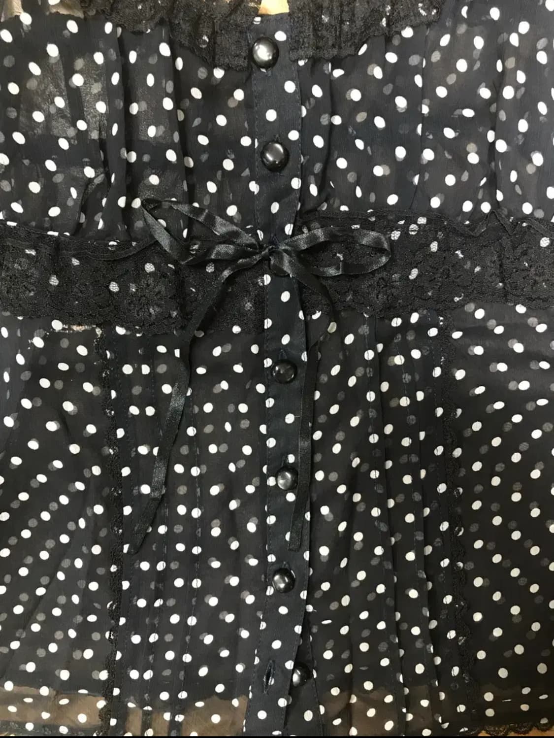 일본 빈티지 블랙 도트 레이스 슬리브 시스루 모리걸 가디건 상품이미지3