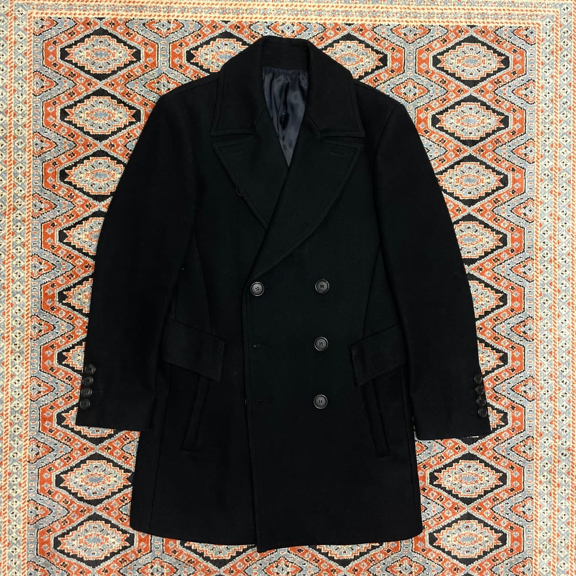 지오송지오 블랙 울 더블 피코트 남성95 상품이미지1