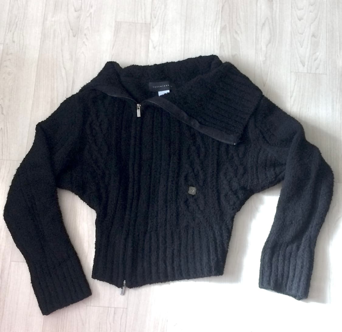 트리밍버드 투웨이 언발란스 오프숄더 니트 집업 블랙 상품이미지2