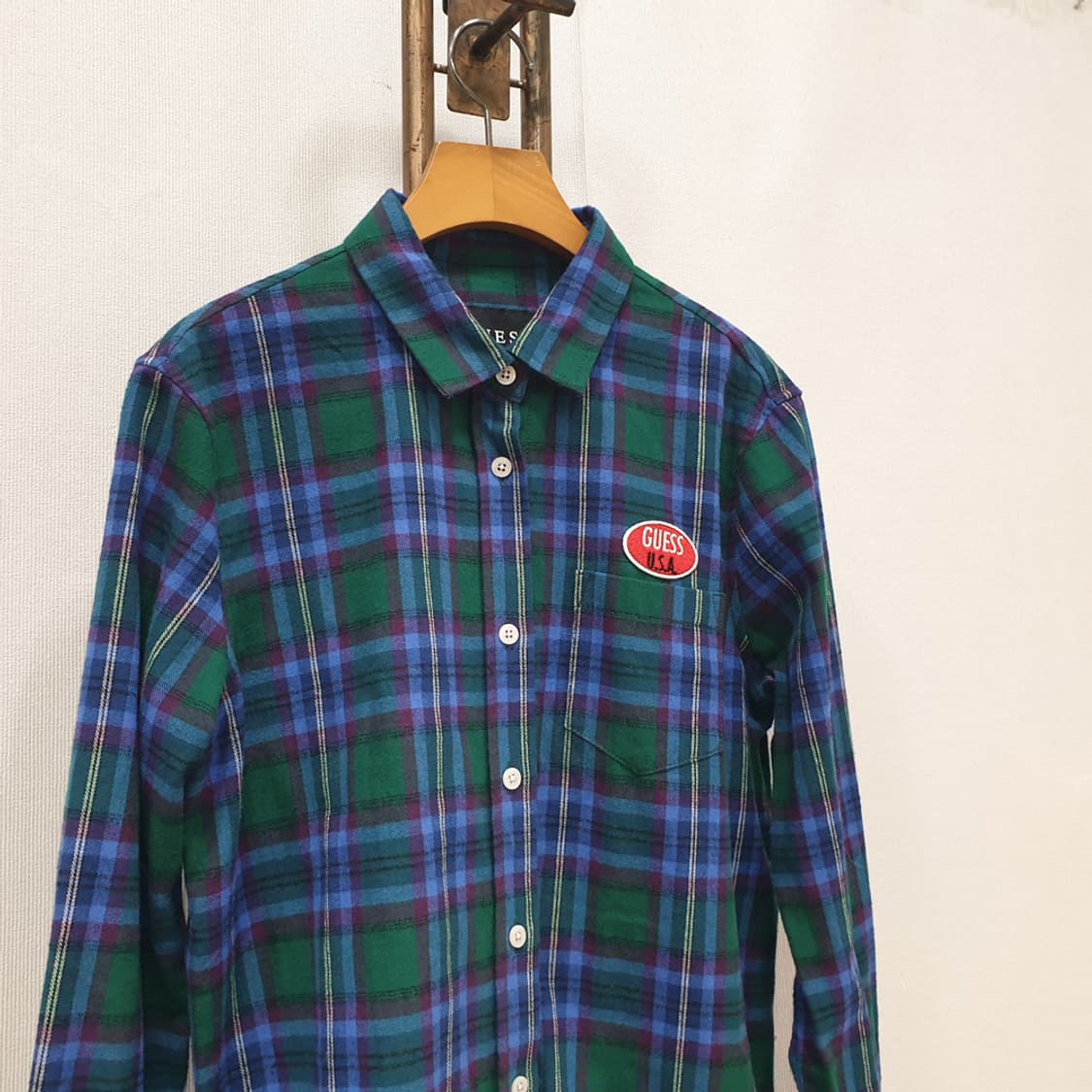 게스 레터링 기모 체크 셔츠 XS 상품이미지2