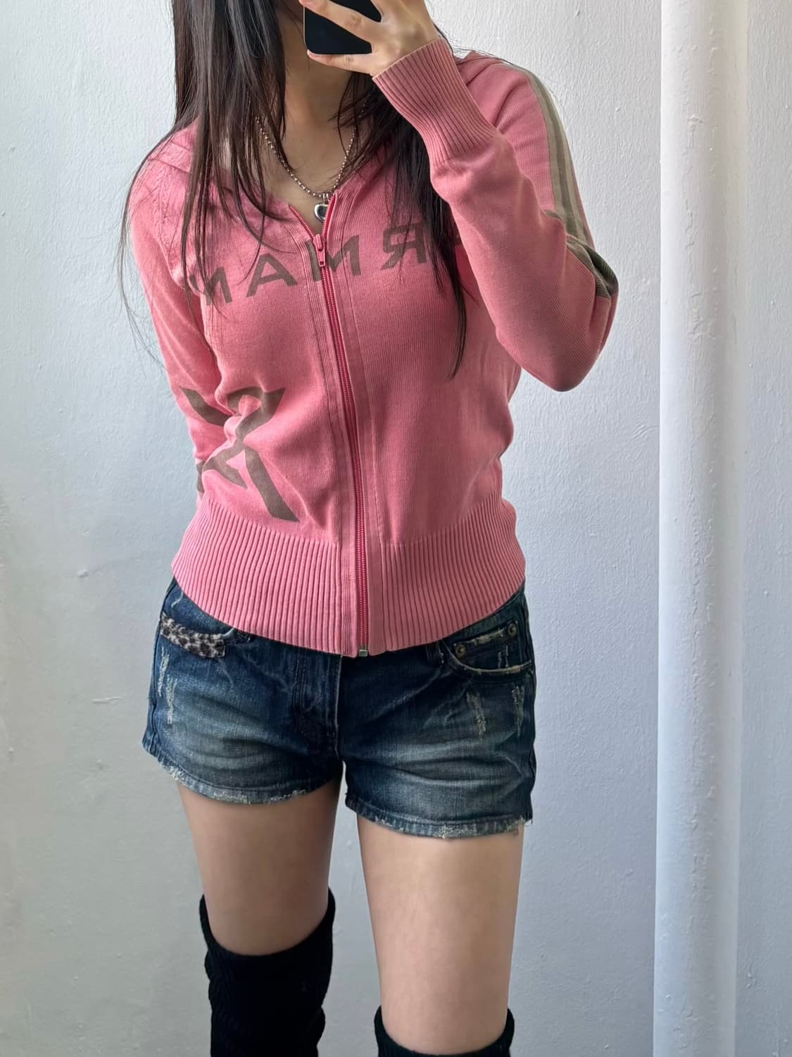 Armani Exchange Pink Knit Hood Zip-Up 상품이미지2