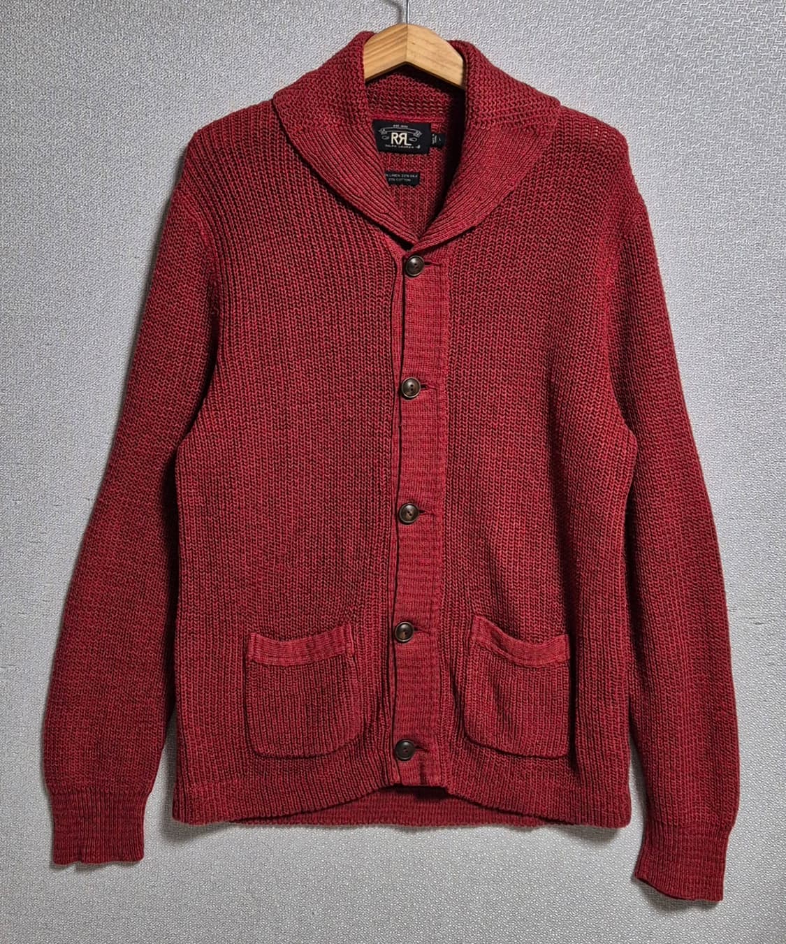L (100) RRL 폴로 더블알엘 숄카라 레드 니트 가디건 상품이미지1
