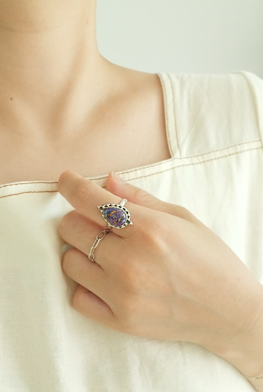 퍼플 코퍼 터키석 천연석 원석 925실버 순은반지  상품이미지4