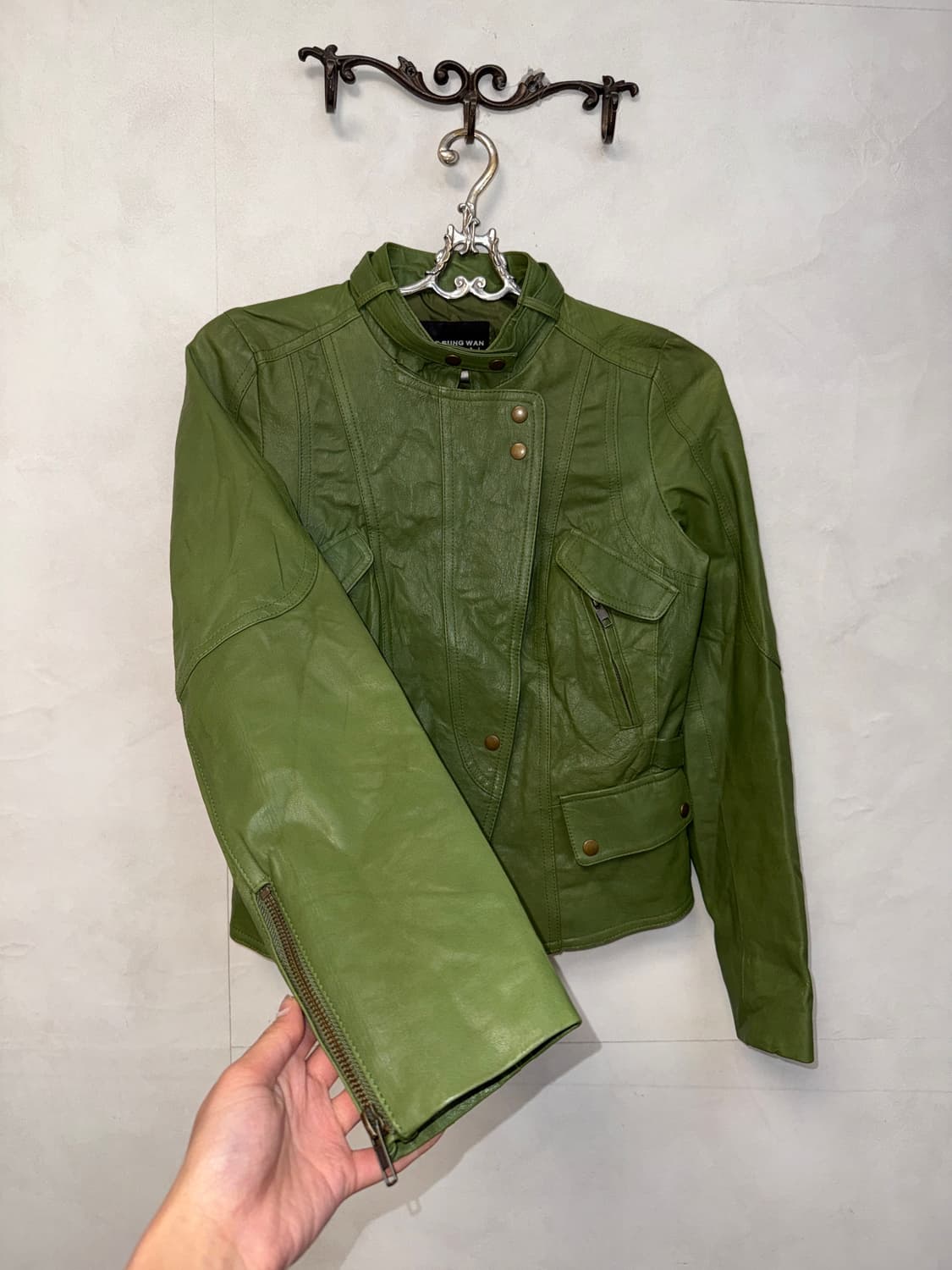 Green lamb skin pocket buckled jacket 상품이미지2