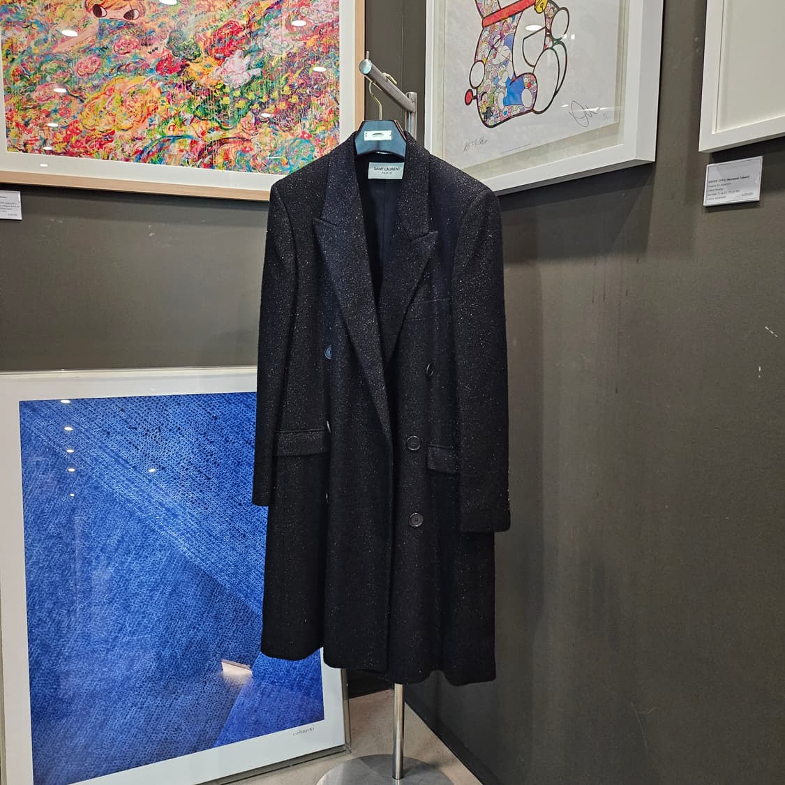 생로랑 로랑 파리 글리터링 올 실버 펄 컬렉션 더블 코트 상품이미지1