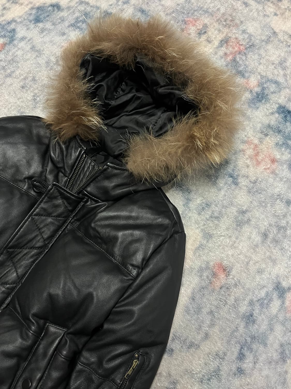 Unknown trimming fur leather hood down j 상품이미지3