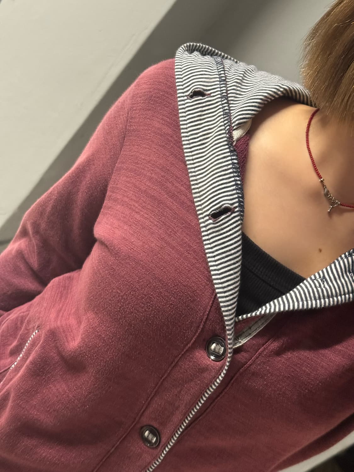 inner stripe button hood zip-up 상품이미지3