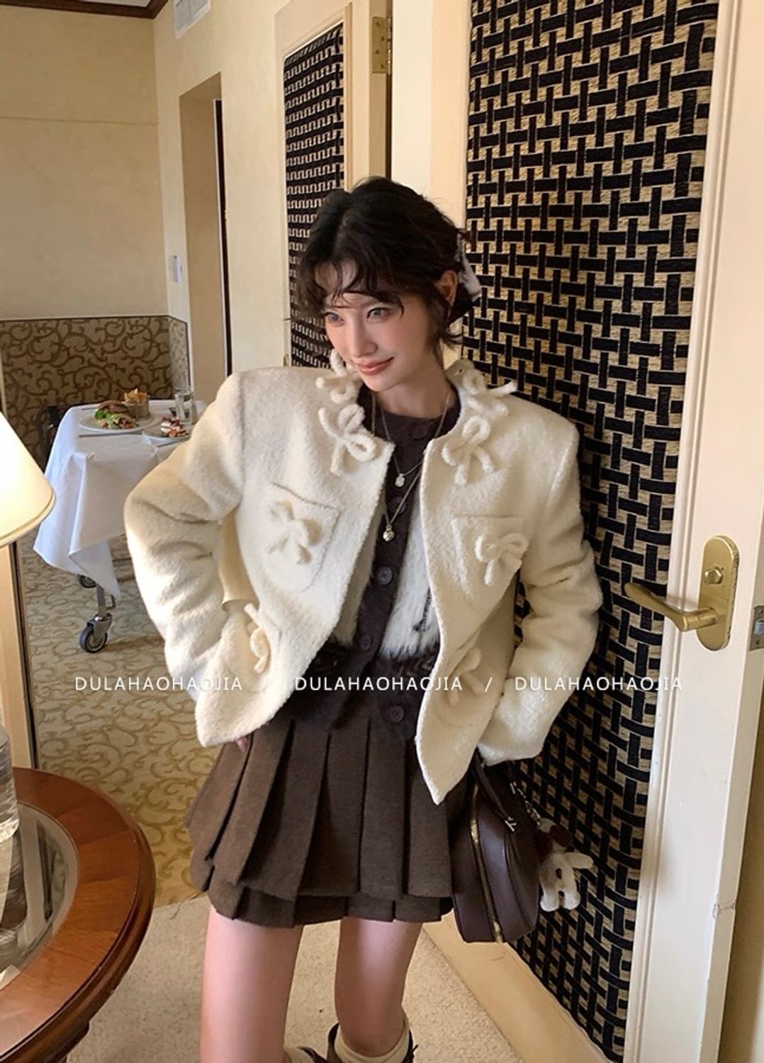 DULA 브라운 울 더블플리츠 스커트 상품이미지6