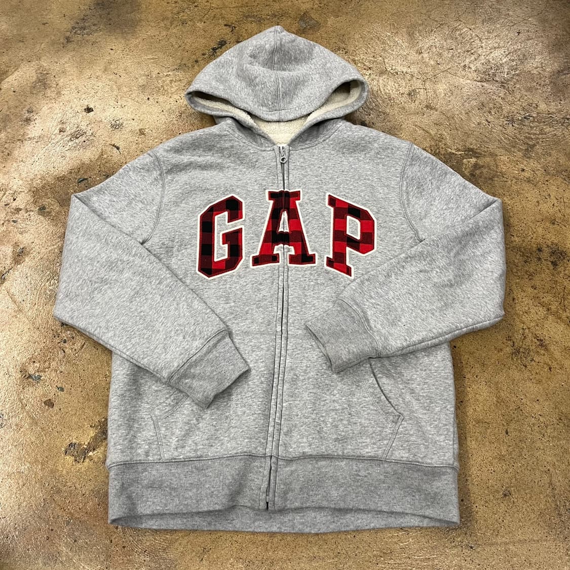갭 양털 체크 로고 후드집업 상품이미지2