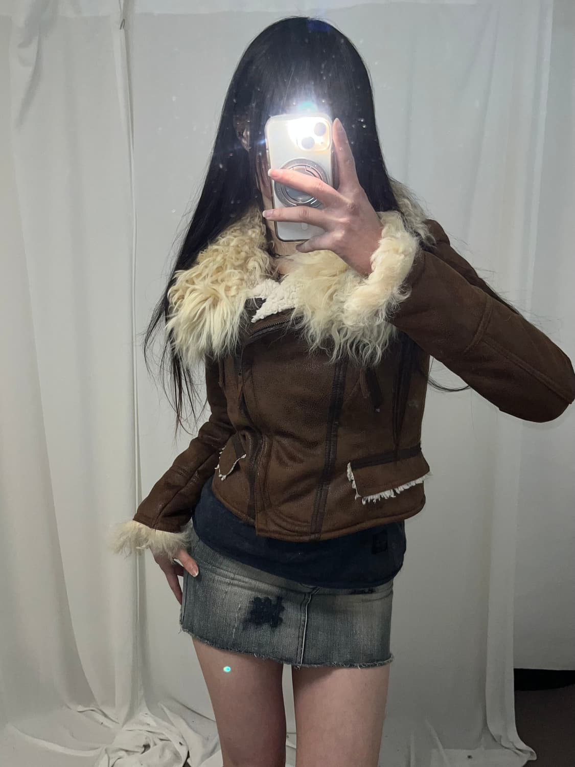 브라운 리얼 램퍼 카라 무스탕  상품이미지3