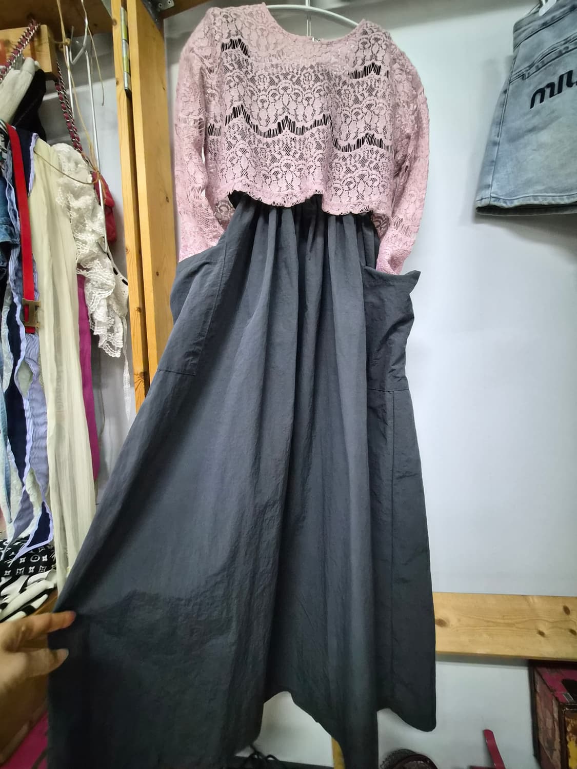 바스락 포켓 끈 원피스. 수입레이스 상품이미지7