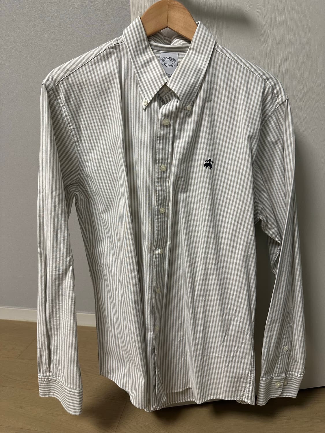 브룩스브라더스 그레이 스트라이프 코튼 셔츠[L] 상품이미지2