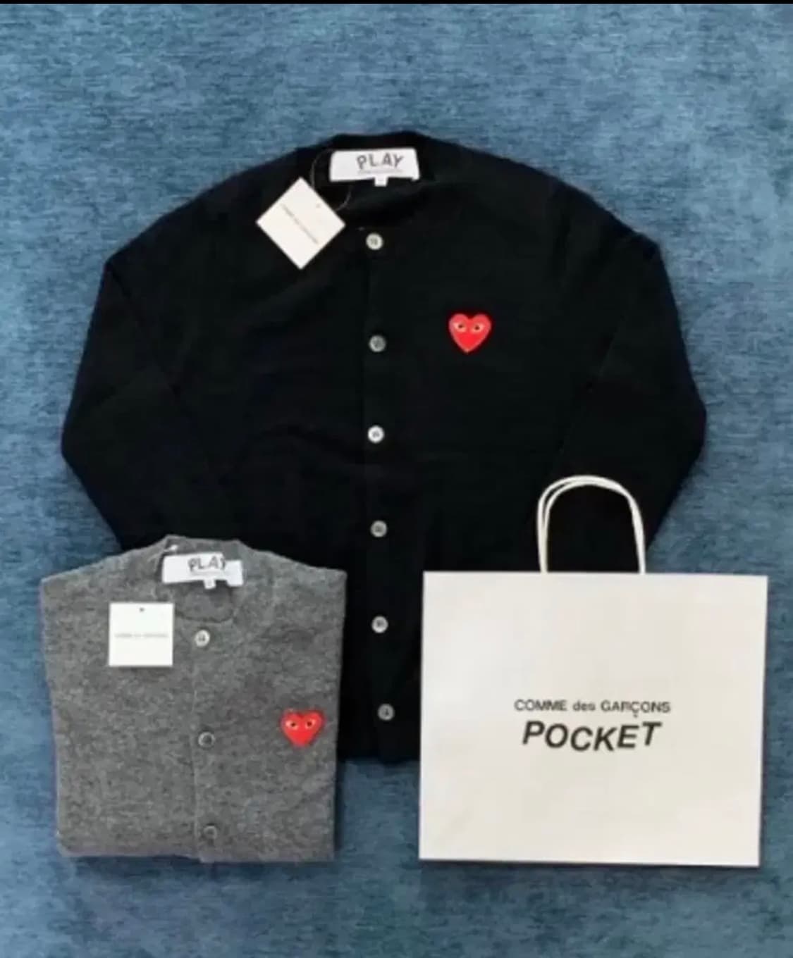 [새상품/정품]꼼데가르송 울 U넥 가디건 블랙/그레이 상품이미지1