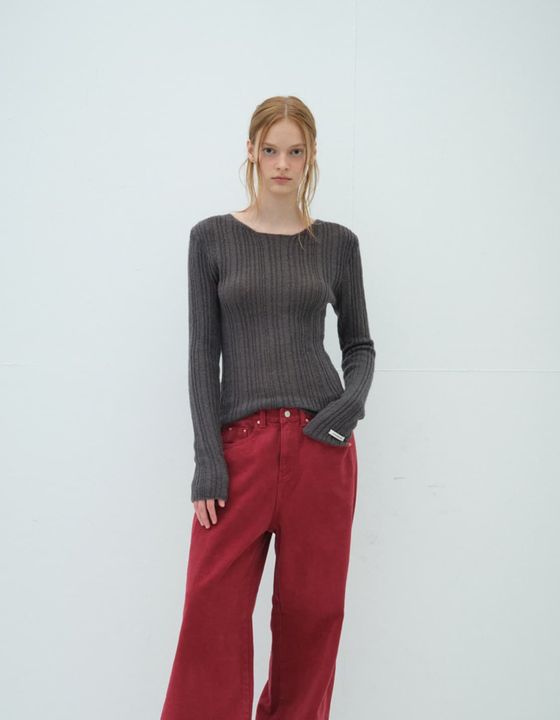 오버듀플레어 모헤어 니트 탑 차콜  상품이미지2