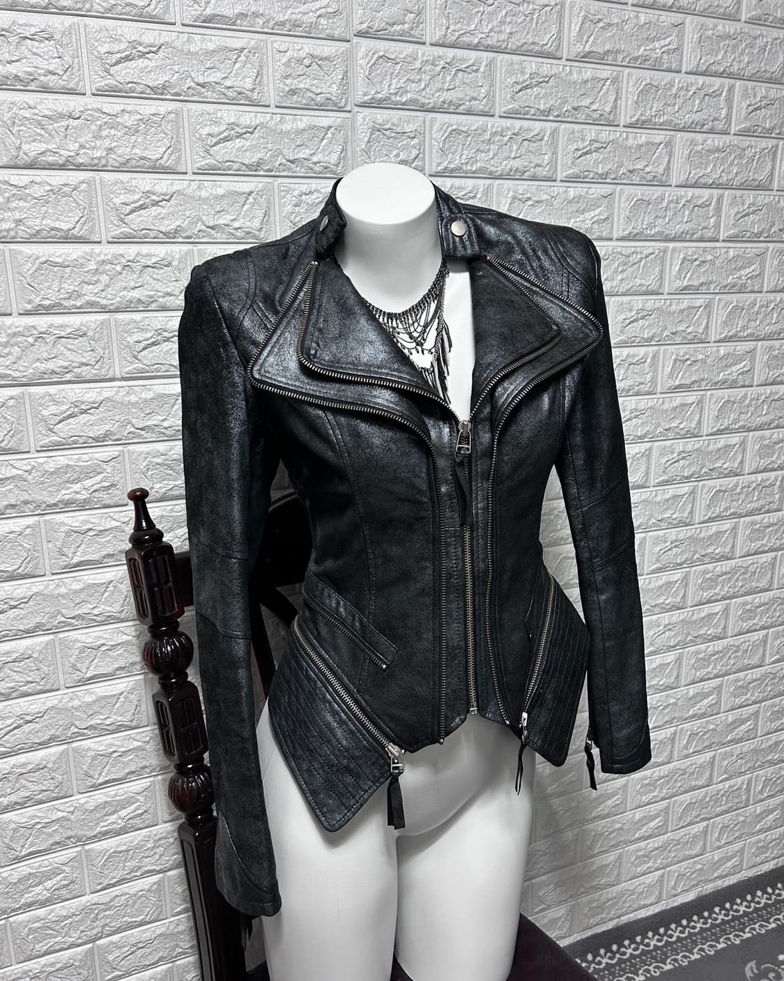 00‘s 매탈릭 램스킨 멀티 지퍼 레이어 자켓 상품이미지1