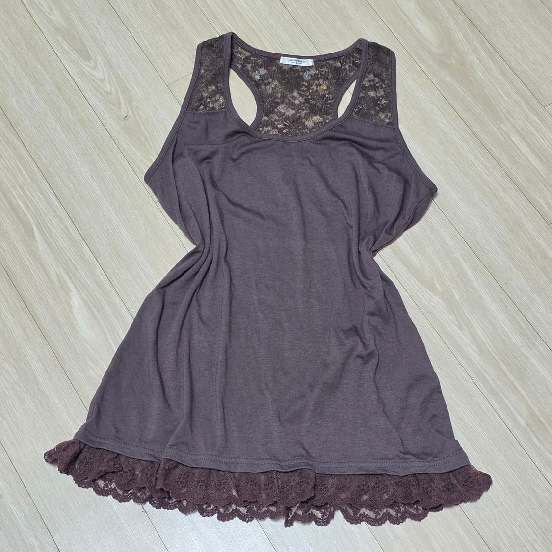 일본빈티지)보헤미안 모리걸st 브라운 레이스 끈나시 등포인트 슬리브리스 상품이미지1