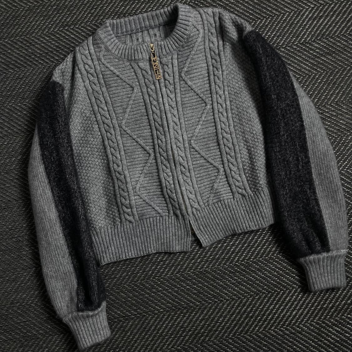 빈티지 우먼스 꽈배기 크롭 니트 자켓 그레이y 3987 상품이미지1