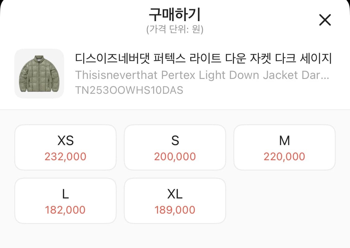 디스이즈네버댓 퍼텍스 라이트 다운 자켓 다크 세이지 경량패딩 상품이미지3