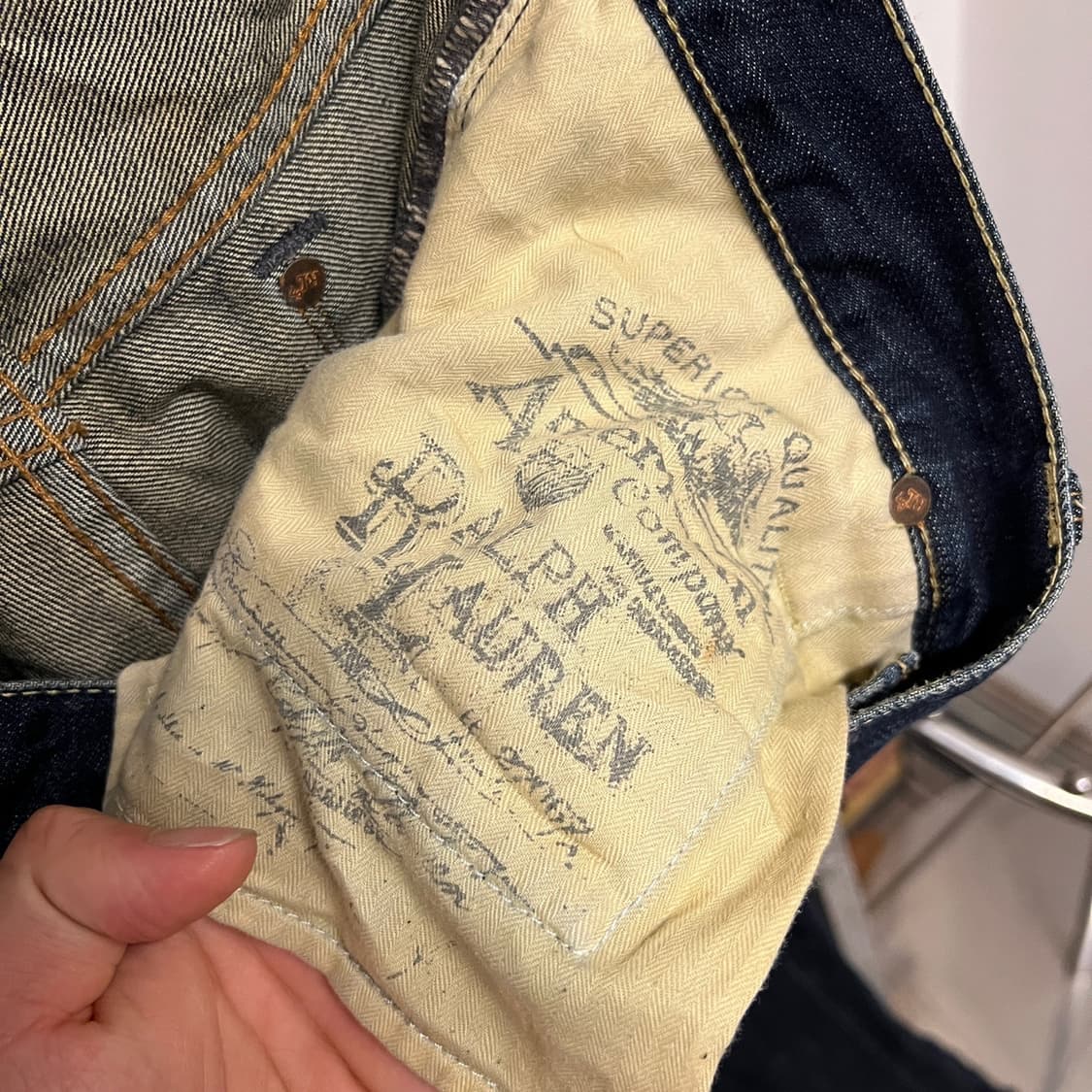 90s 폴로 랄프로렌 추격자 포니 금장 자수 로고 포켓 데님 팬츠 인디고 상품이미지8