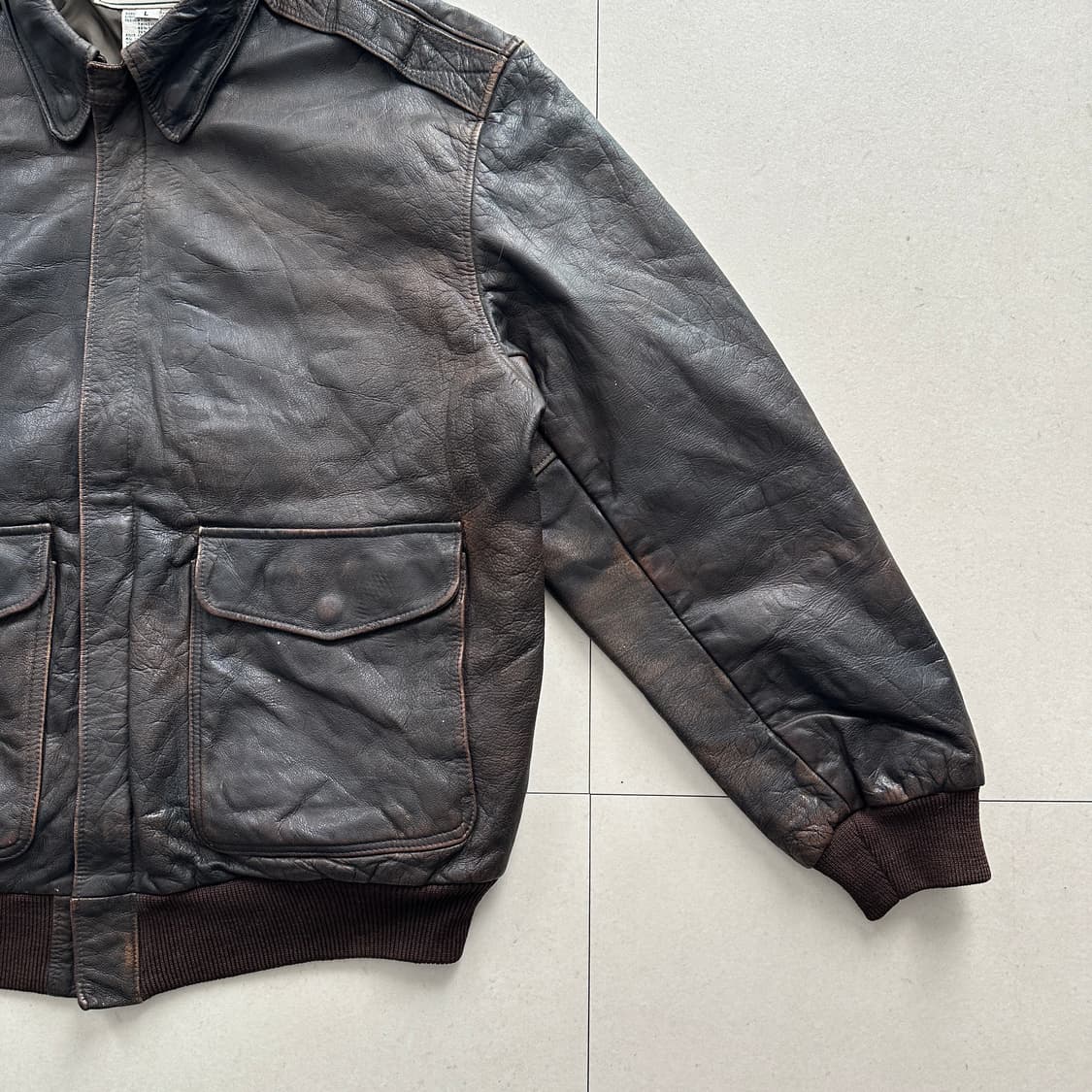 80s L.L Bean A-2 엘엘빈 레더 가죽 자켓 L 탈론 지퍼 상품이미지4