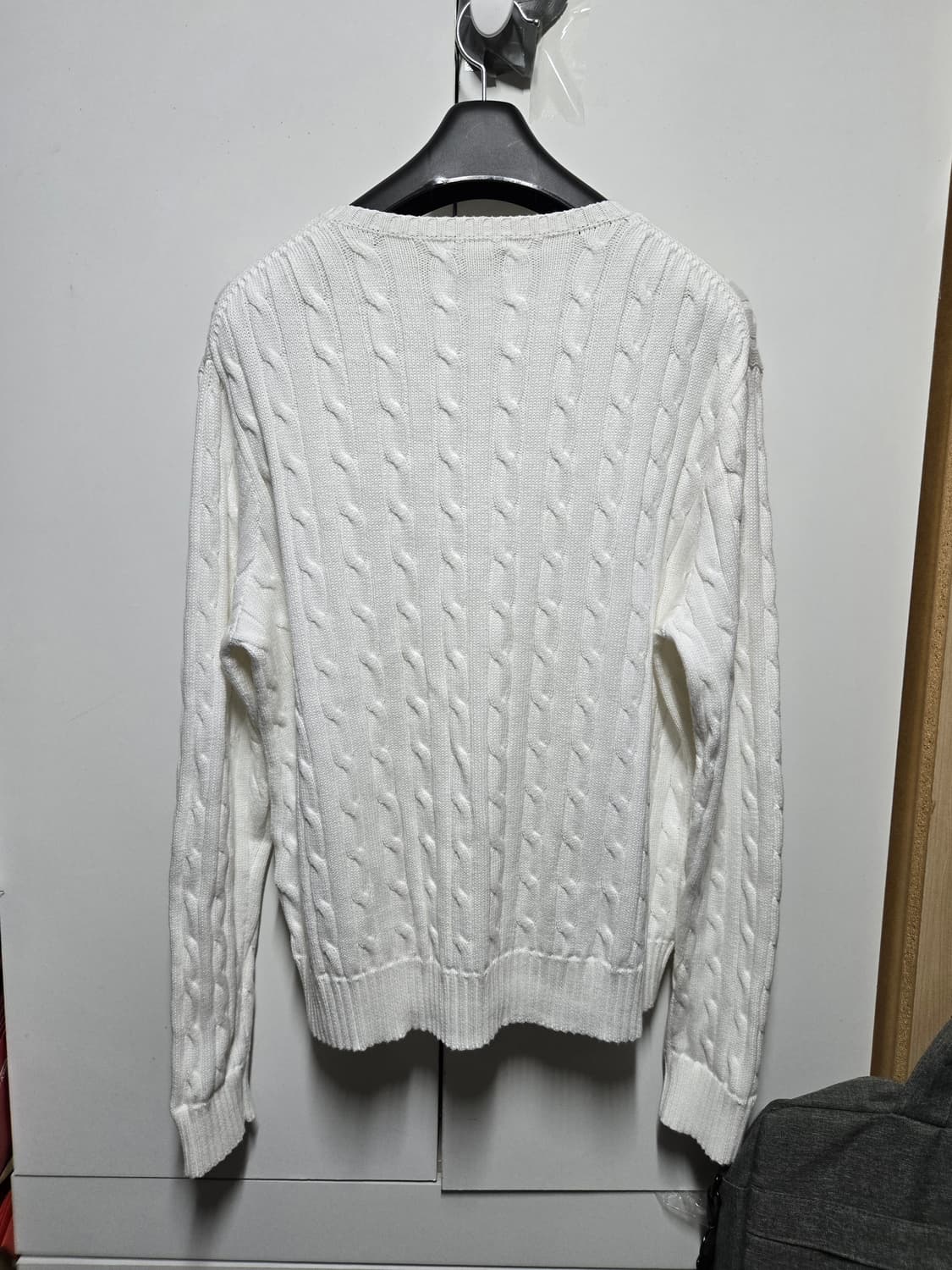 QR 폴로 케이블 니트 스웨터 XXL 화이트 꽈배기 105  110 상품이미지5