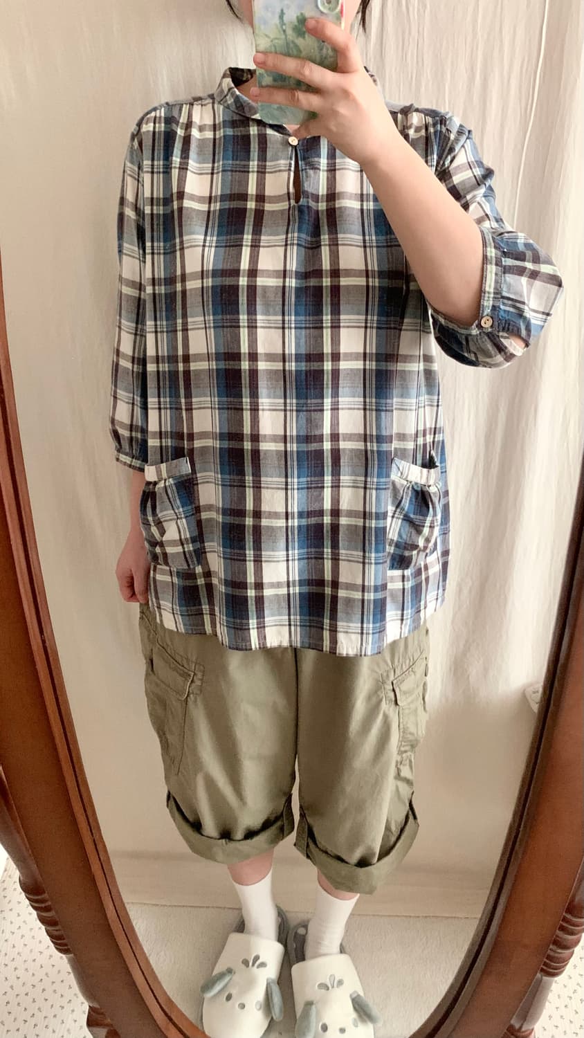 블루 체크 둥카 모리 블라우스 상품이미지4