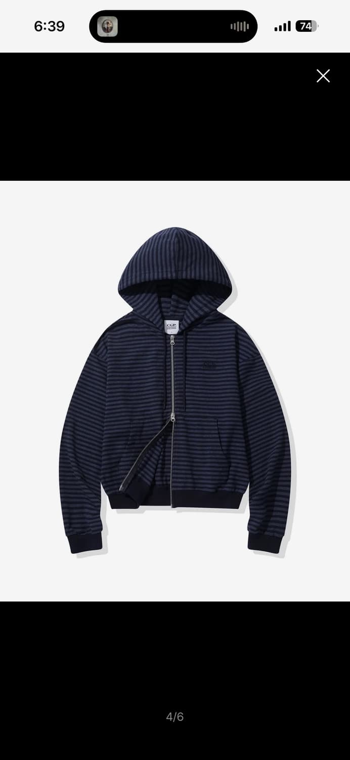 코드그라피 (우먼) 라이트 웨이트 스트라이프 후드 집업-다크 네이비 상품이미지2