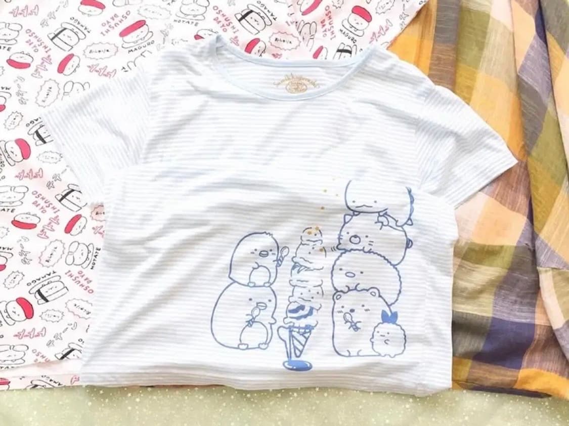 빈티지 스밋코구라시 민트 하늘색 스트라이프반팔티셔츠 너드모리니혼진조지후쿠 상품이미지2